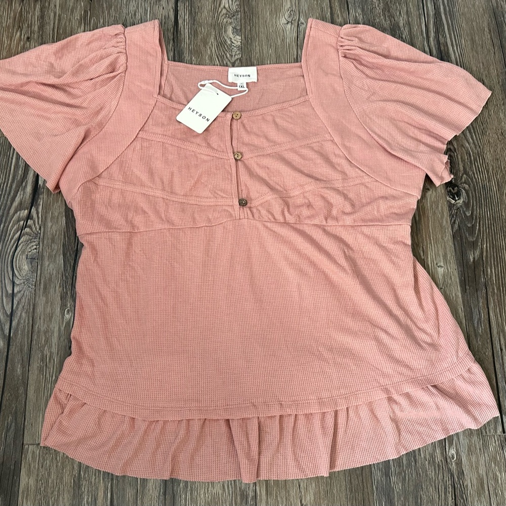 Heyson Dusty Rose Waffle Knit Top Women’s 1XL